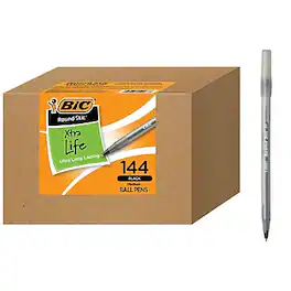 BIC - Round Stic Xtra Life Ballpoint Pen, Medium Point, 1.0mm, 144/Pack - Black Ink