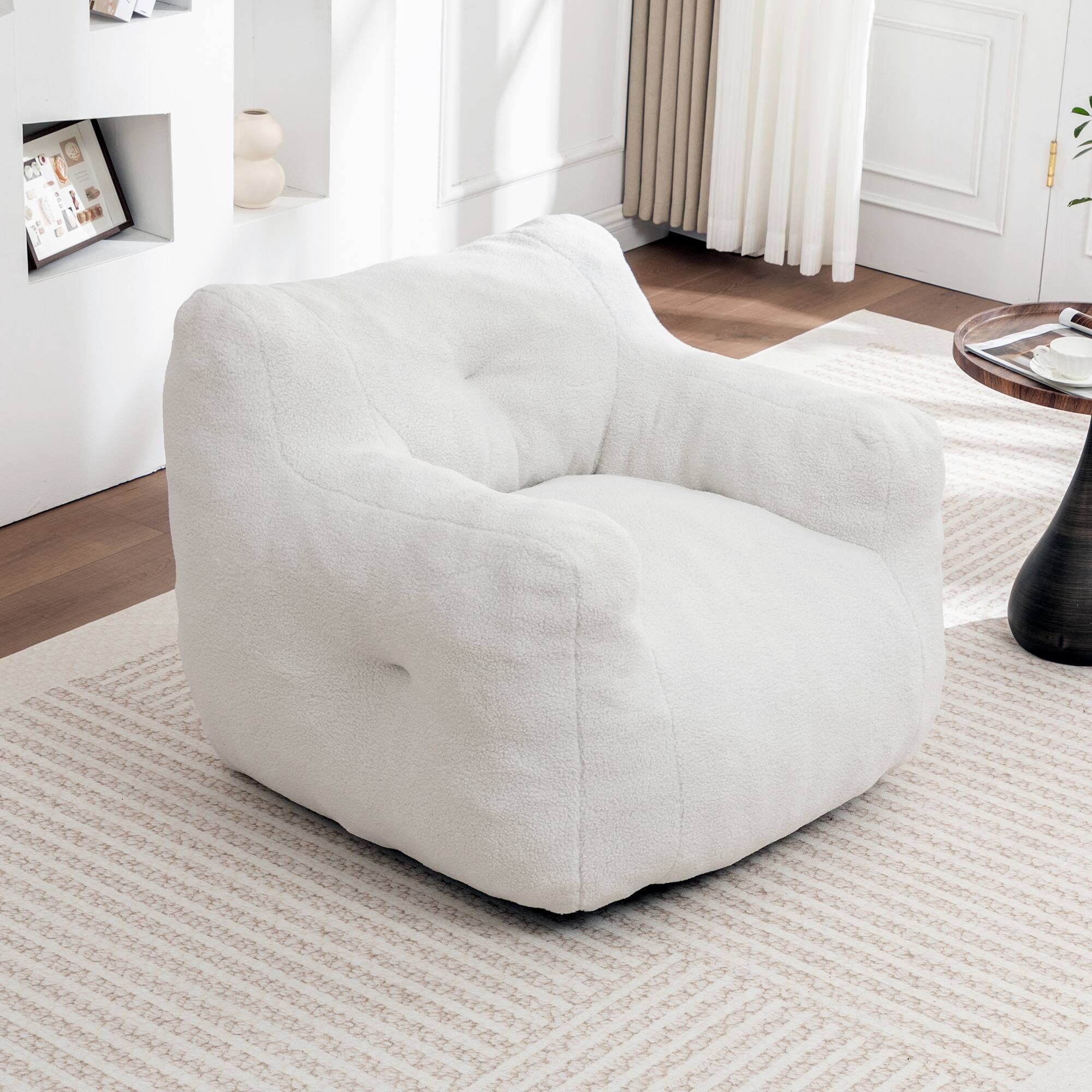 Alt View 5. GOODSILO - Bean Bag Sofa Chair with Armrests - Stuffed High-Density Foam, Lazy Comfy Chair for Adults, Living Room, Bedroom Reading - White.