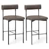 Front. Costway - 26" Upholstered Bar Stools Set of 2 with Padded Cushion & Backrest Footrest - Gray.