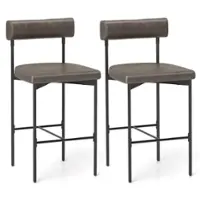 Costway - 26" Upholstered Bar Stools Set of 2 with Padded Cushion & Backrest Footrest - Gray - Front_Zoom