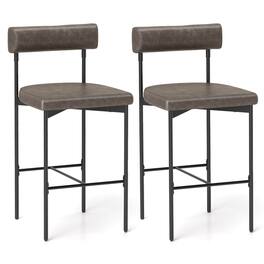 Costway - 26" Upholstered Bar Stools Set of 2 with Padded Cushion & Backrest Footrest - Gray