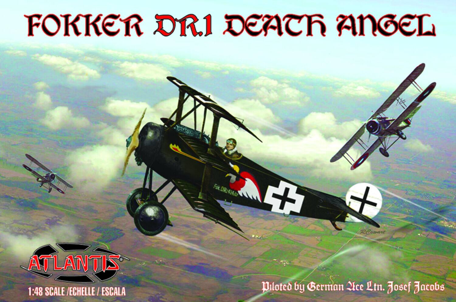 Fokker DR.1 Death Angel  
Fok DR:414/c + Rlowart  
Atlantis 1:48 Scale / Échelle / Escala  
Piloted by German Vice Ltn. Josef Jacobs