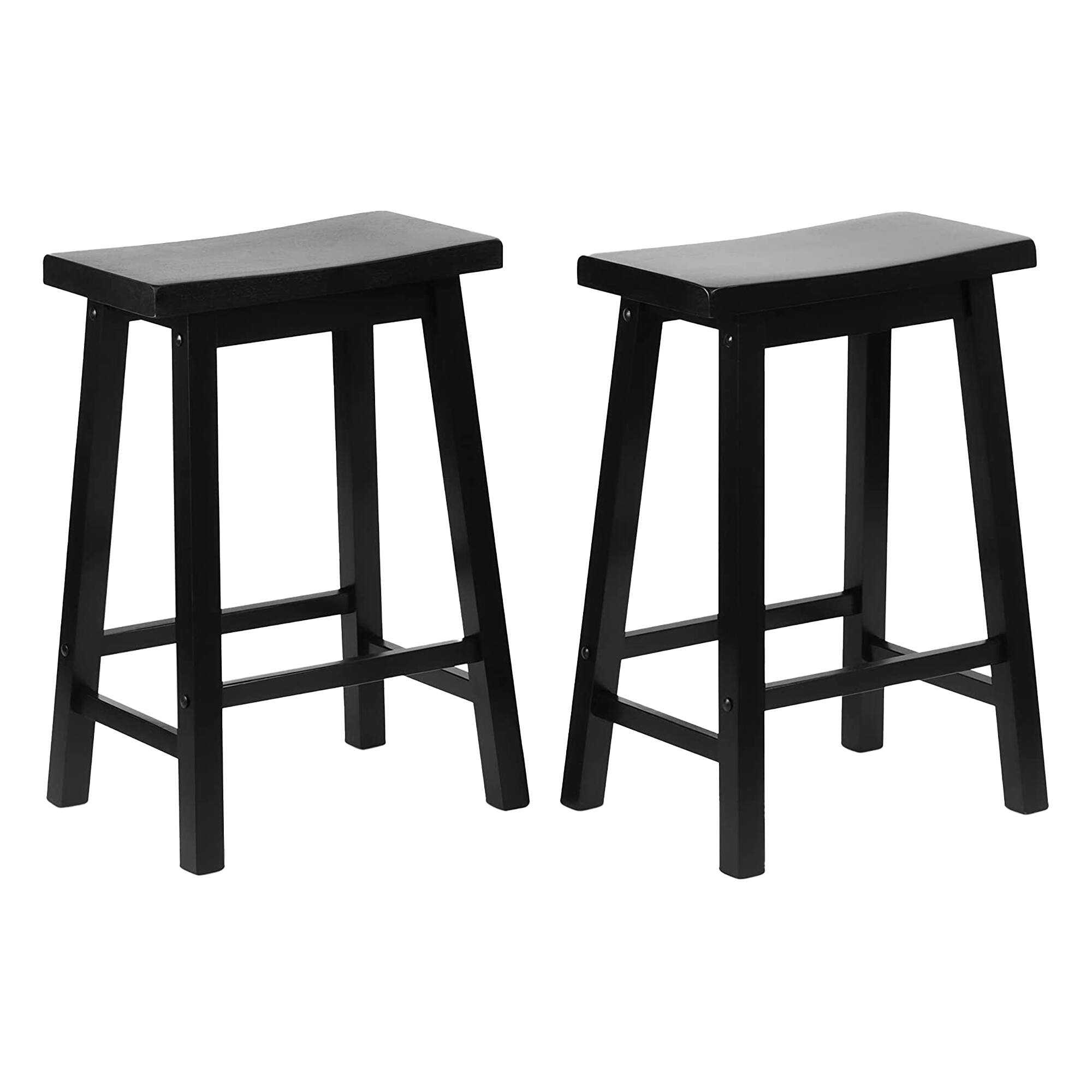 Alt View 1. PJ Wood - PJ Wood Classic Saddle Seat 24" Tall Kitchen Counter Stools, Black (Set of 4) - Black.