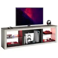 Bestier - 70" TV Stand with LED Lights and Glass Shelves for TVs up to 75" - White Wash - Front_Zoom