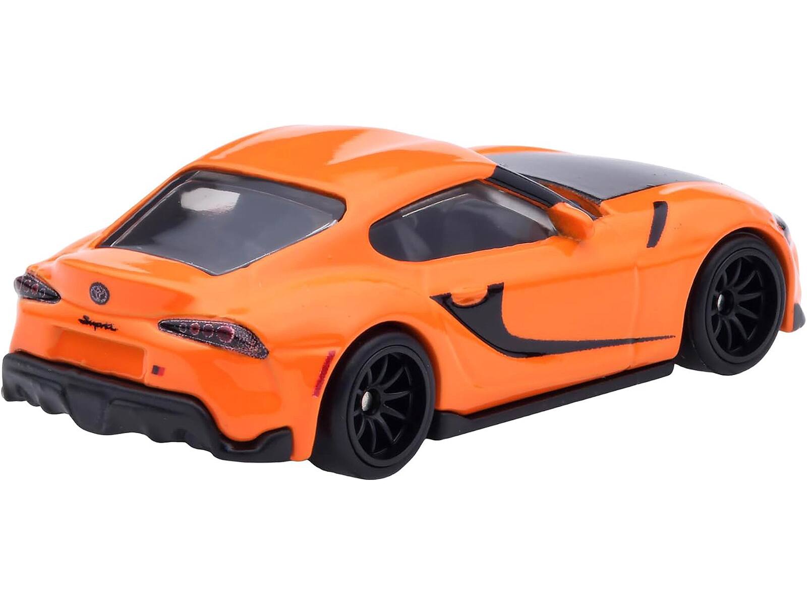 Left. Hot Wheels - 2021 Toyota GR Supra Orange and Black "F9" (2021) Movie "Fast & Furious" Series Diecast Model Car by Hot Wheels - Orange, Black.