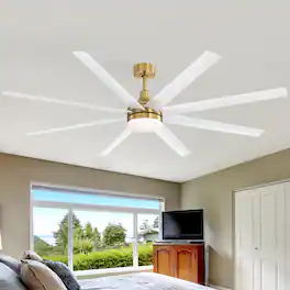 Breezary - 72-Inch Sleek LED Ceiling Fan with 8 ABS Blades, 3-Color Light, DC Motor, 6-Speed Remote & Timer - 72-inch white and gold