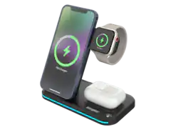 Energizer - 3-in-1 15W Foldable Qi Certified Wireless Fast 15W Charger, Charging Station/Stand for iPhone + AirPods + Apple Watch - Black