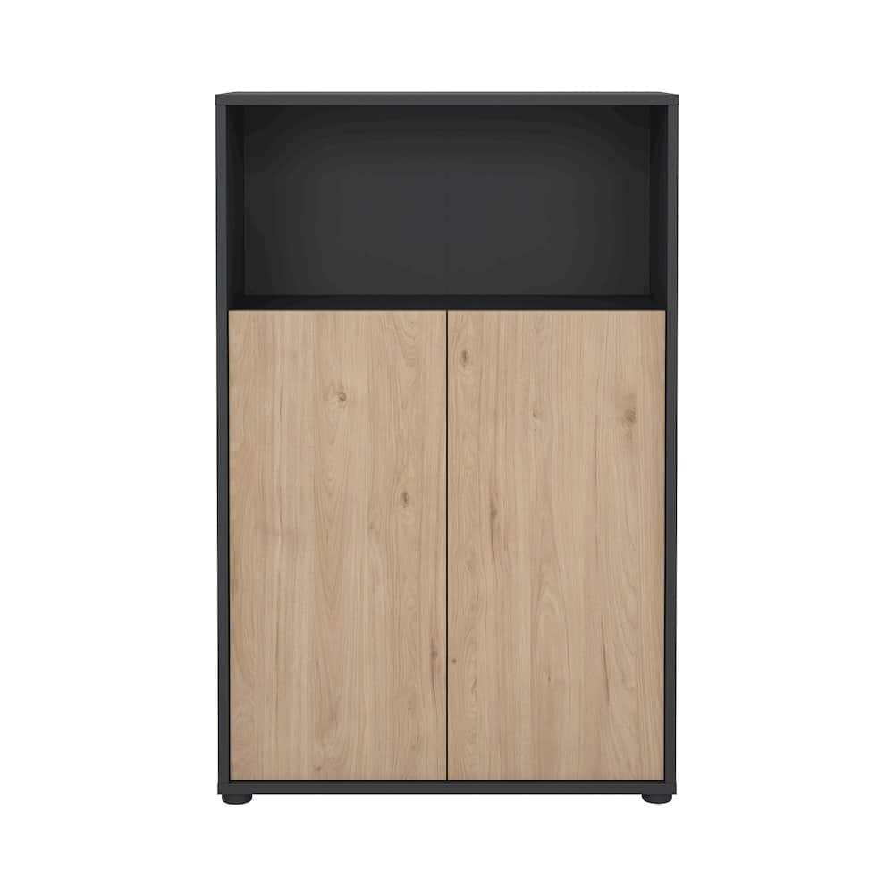 Tvilum - Adjustable 3 Shelf Bookcase with 2 Doors, Open Storage Home Office Bookshelf - Gray