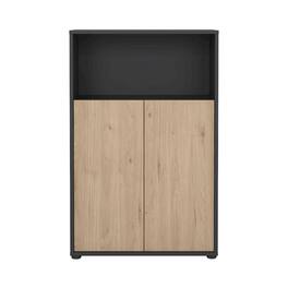 Tvilum - Adjustable 3 Shelf Bookcase with 2 Doors, Open Storage Home Office Bookshelf - Gray
