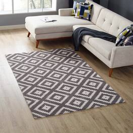 Modway - Alika Abstract Diamond Trellis Area Rug - Ivory and Charcoal
