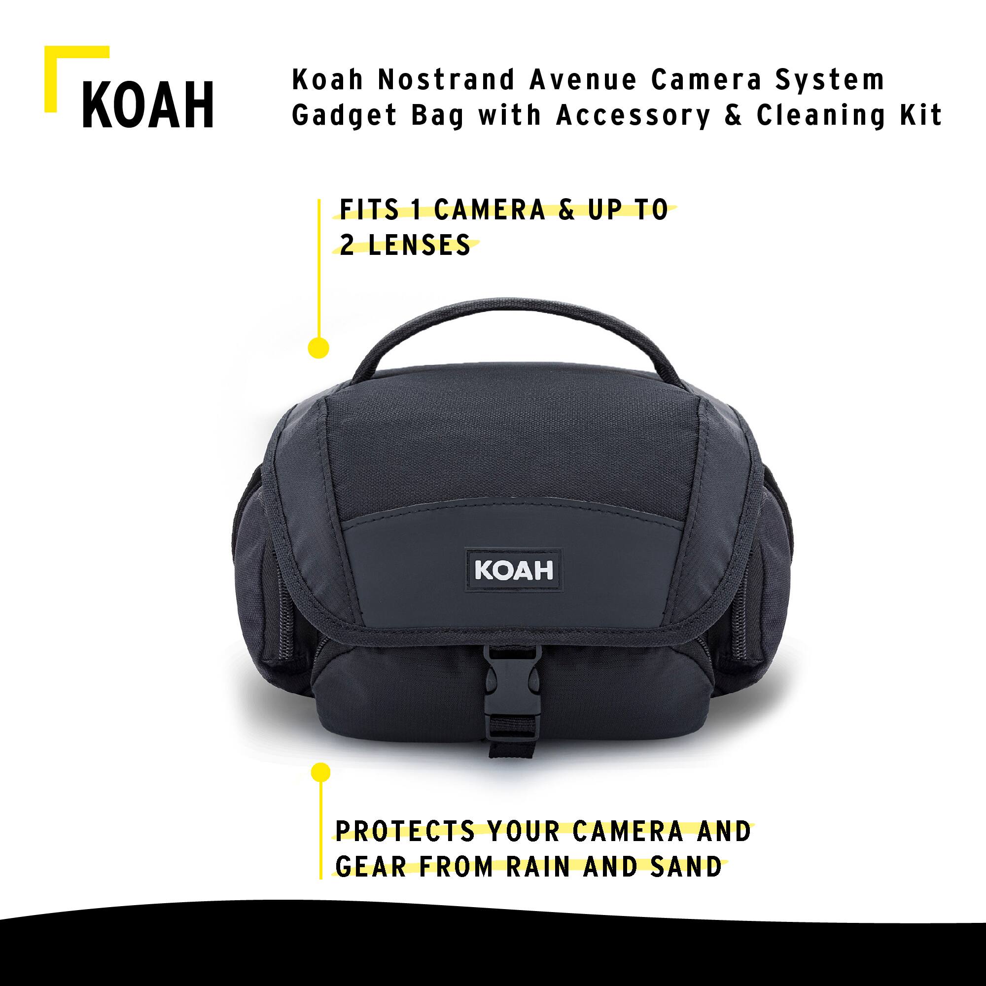 Koah Nostrand Avenue Camera System  
Gadget Bag with Accessory & Cleaning Kit  

FITS 1 CAMERA & UP TO 2 LENSES  

PROTECTS YOUR CAMERA AND GEAR FROM RAIN AND SAND