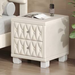 Tiramisubest - Elegant Velvet Nightstand with 2 Drawers and Crystal Handle, Storage Bedside Table with Button-Tufted - Beige