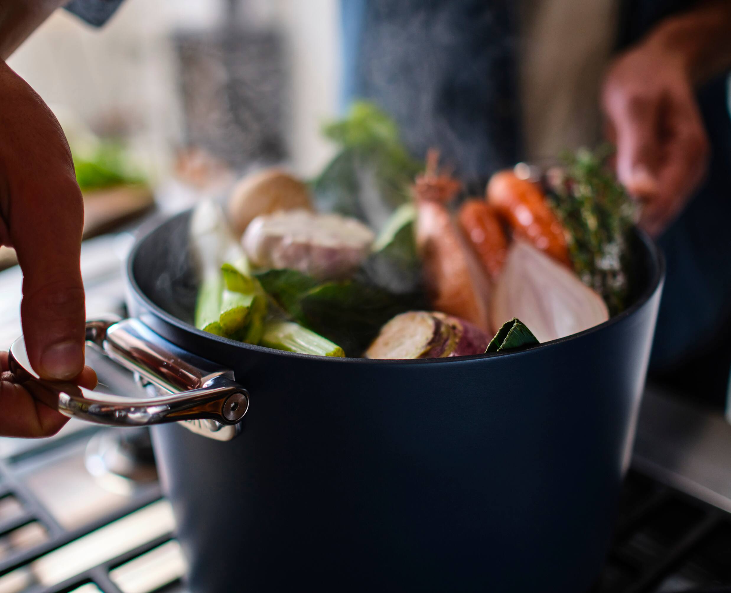 Alt View 2. Joseph Joseph - Space Ceramic Non-stick 8.5 Qt. Stock Pot with Folding Handles and Lid - Blue.