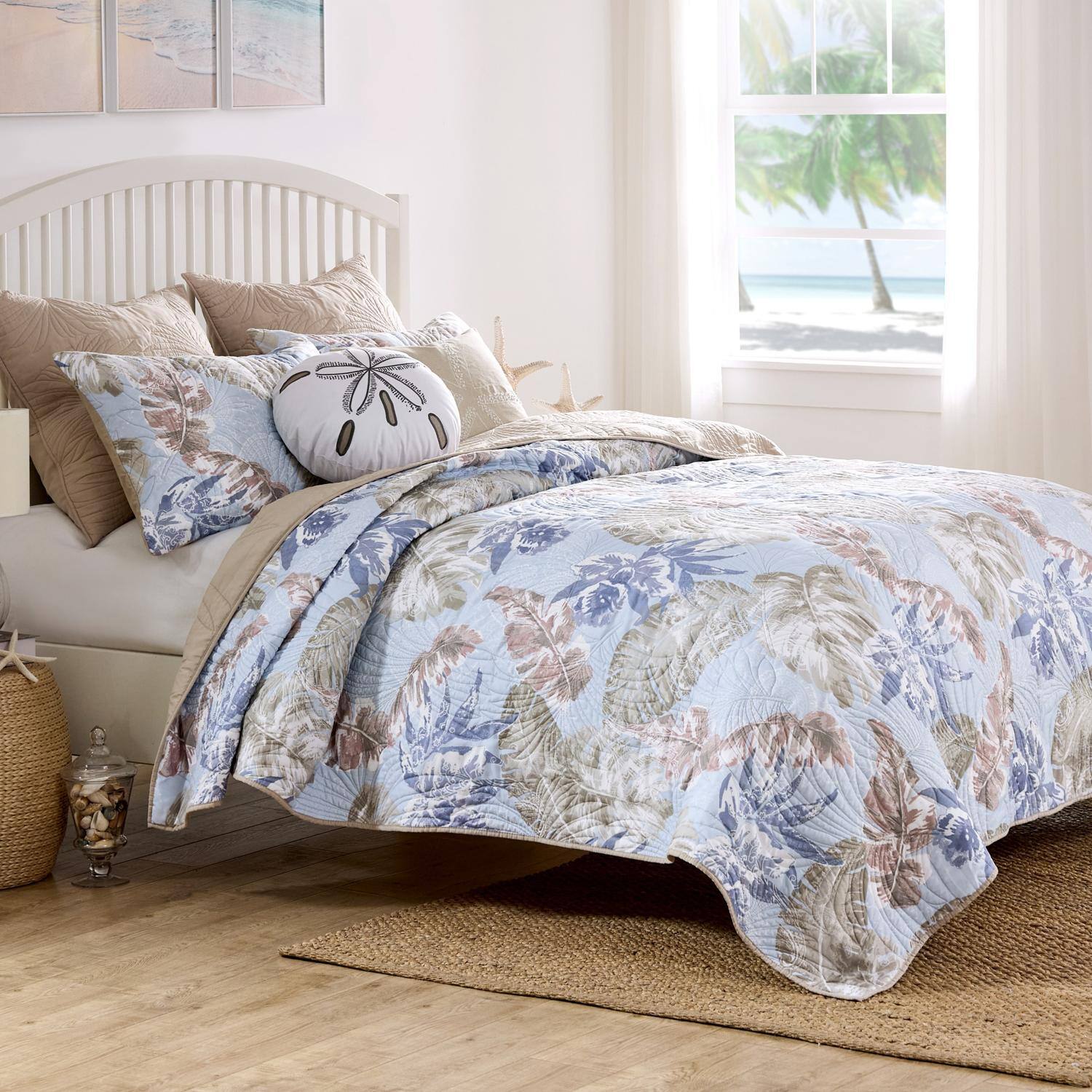 Alt View 4. Greenland Home Fashions - Greenland Home Fashions Tropics Luxurious Modern Design Quilt Bedding Set 3 Piece Full/Queen Mist - Mist.