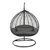 Front. LeisureMod - Recluse Modern Wicker Teardrop Hanging Egg Chair with Stand - Heavy Duty, Outdoor Indoor Swing Chair & Cushion - Graphite Grey.