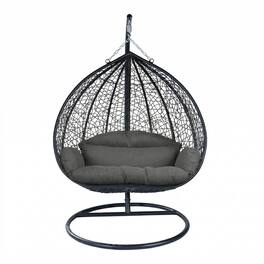 LeisureMod - Recluse Modern Wicker Teardrop Hanging Egg Chair with Stand - Heavy Duty, Outdoor Indoor Swing Chair & Cushion - Graphite Grey