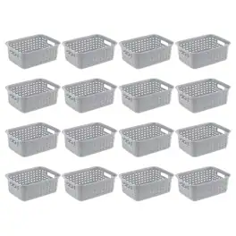 Sterilite - 11" Small Weave Open Bin Organize Wicker Storage Basket, Grey, 16 Pack - Gray