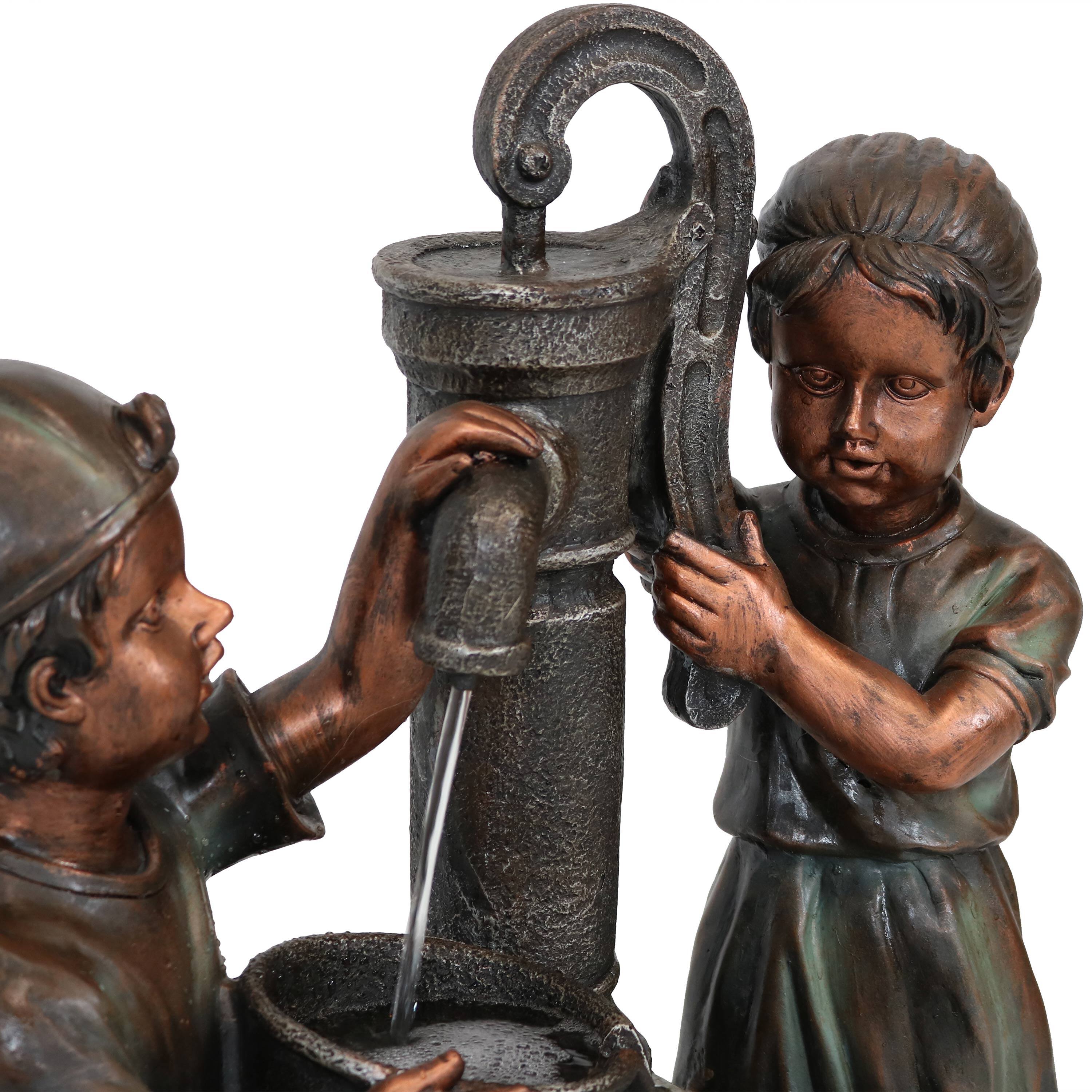 Alt View 10. Sunnydaze - Jack and Jill at Water Pump and Well Water Fountain - 24 in - Bronze.