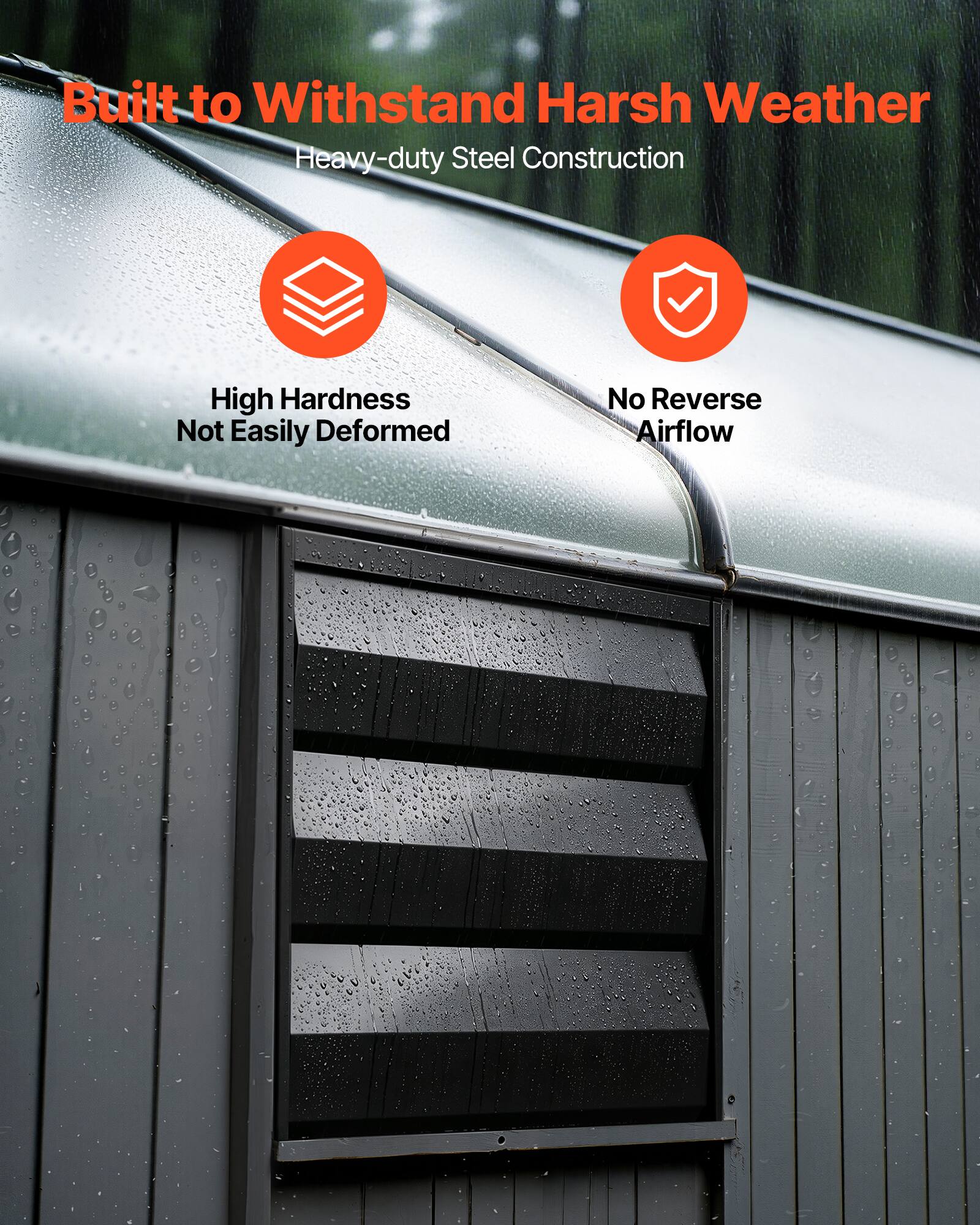 Built to Withstand Harsh Weather  
Heavy-duty Steel Construction  
High Hardness  
Not Easily Deformed  
No Reverse Airflow