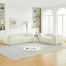 Anysun - Chenille Pure Foam Sofa Set – 3+2 Modern Quilted Cloud Sofa, Deep-Seat Chenille, Comfortable 3-Seater & 2-Seater Sofa - Beige