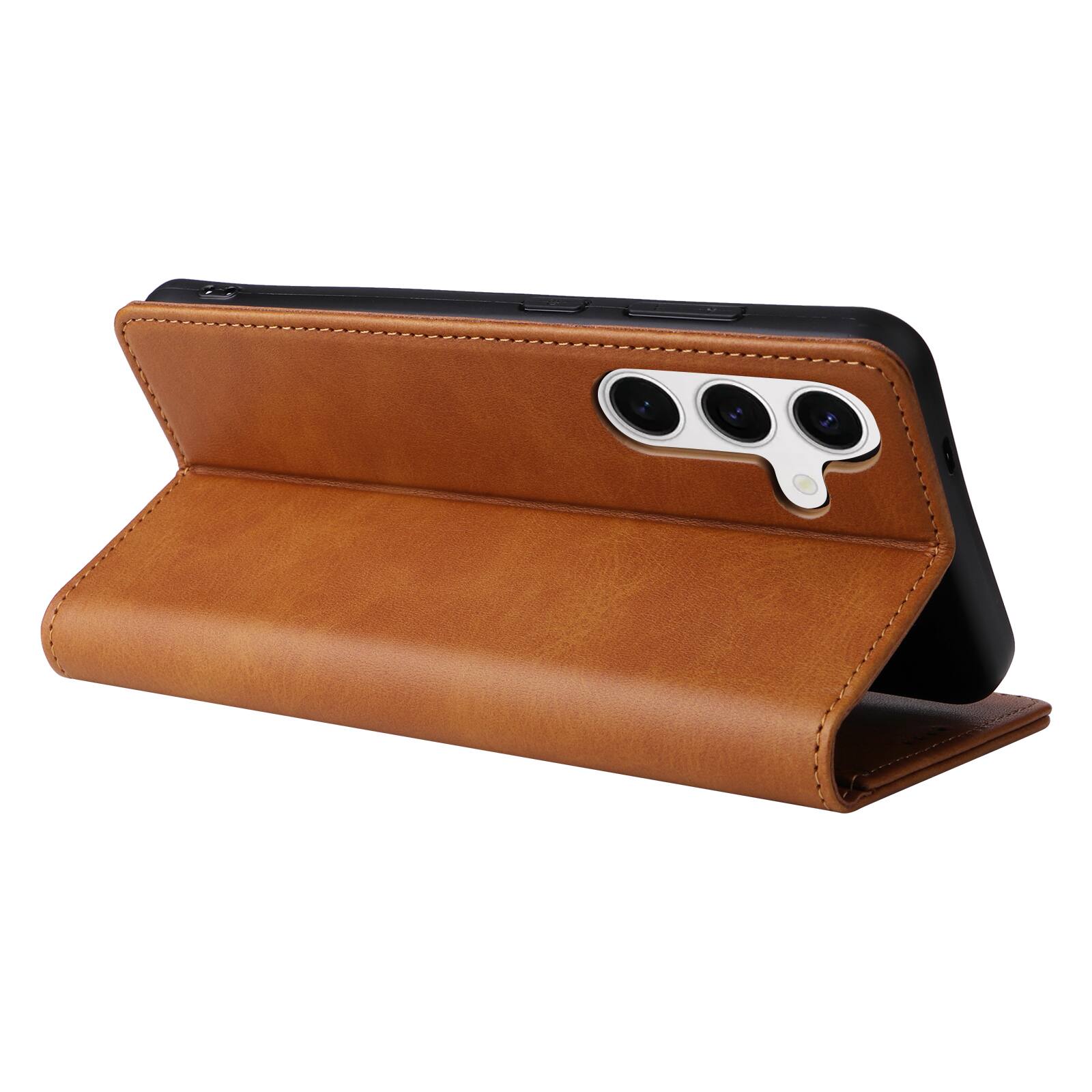 Left. Dteck - Case for Samsung Galaxy S25+,Wallet Case with Card Holder for Women Men,Shockproof PU Leather Flip Kickstand Cover - Brown.
