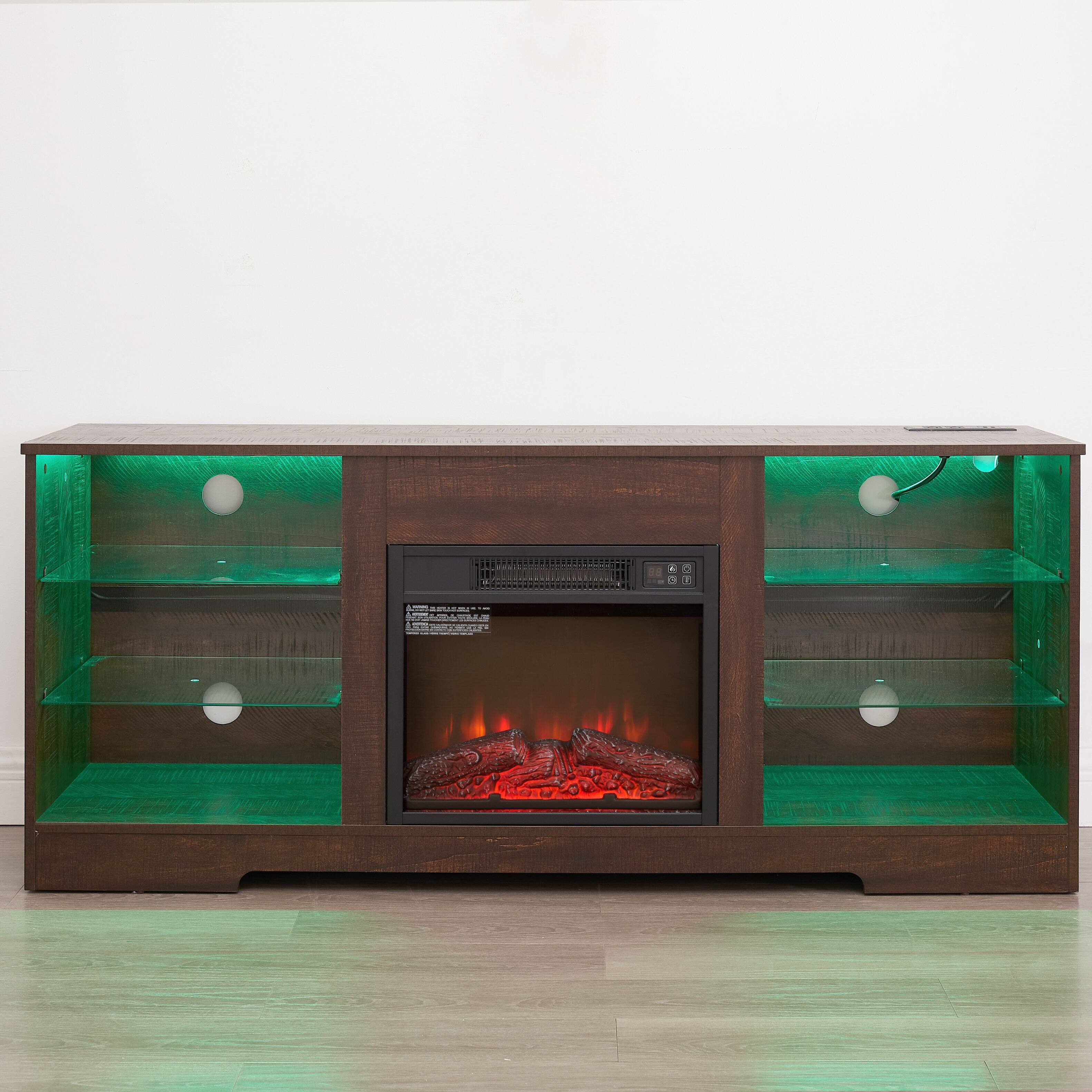 Alt View 6. Whisen - 58" Electric Fireplace TV Stand with Glass Shelves, LED Lights, Power Outlets for TVs up to 62" - Espresso|Black.