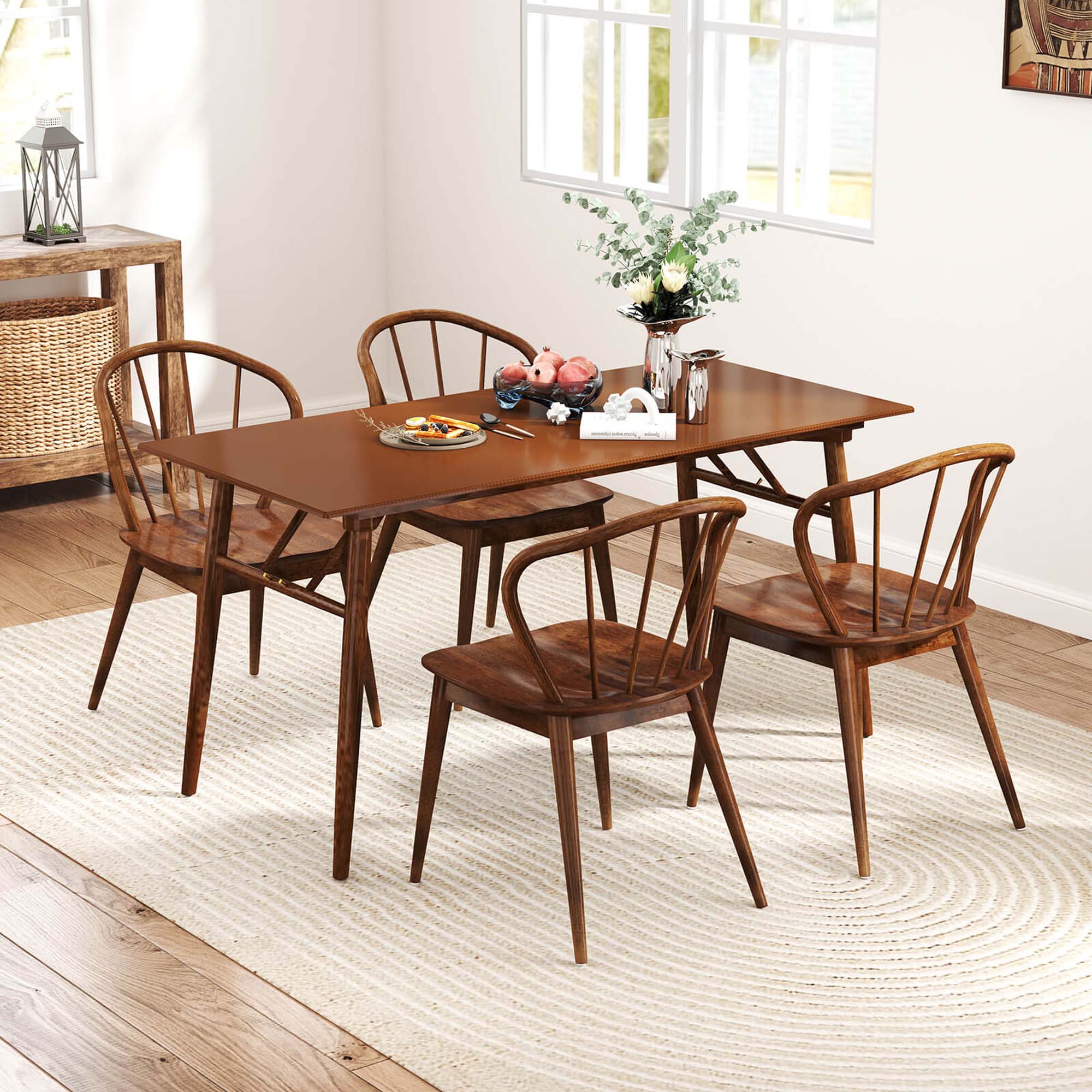 Alt View 4. Costway - Costway Wooden Dining Chair Set of 2 with High Spindle Back Rubber Wood Legs Wide Seat - Walnut.