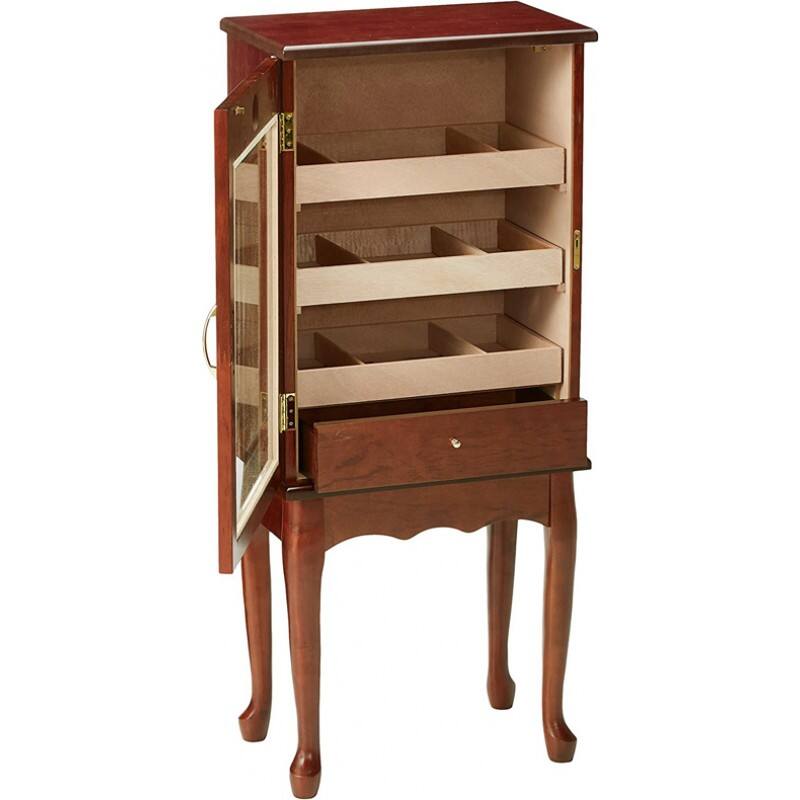 Back. Prestige - Belmont Standing Cigar Humidor Cabinet - Dark Teak Finish.