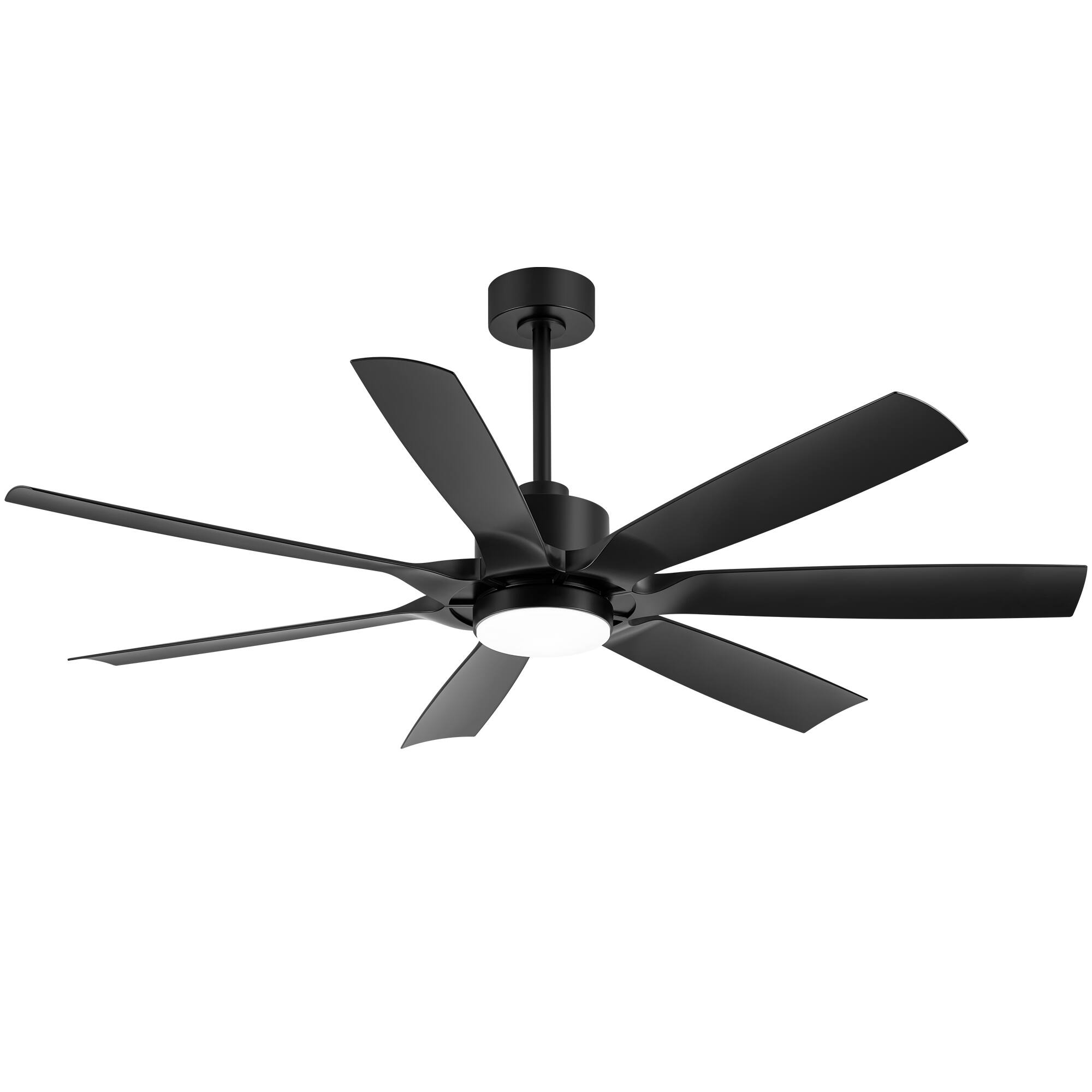 Angle. Breezary - 60'' Ceiling Fan with 3-Color Light, 7 ABS Blades, DC Motor, 6-Speed Remote Control, Timer with Memory Function - Matte Black.