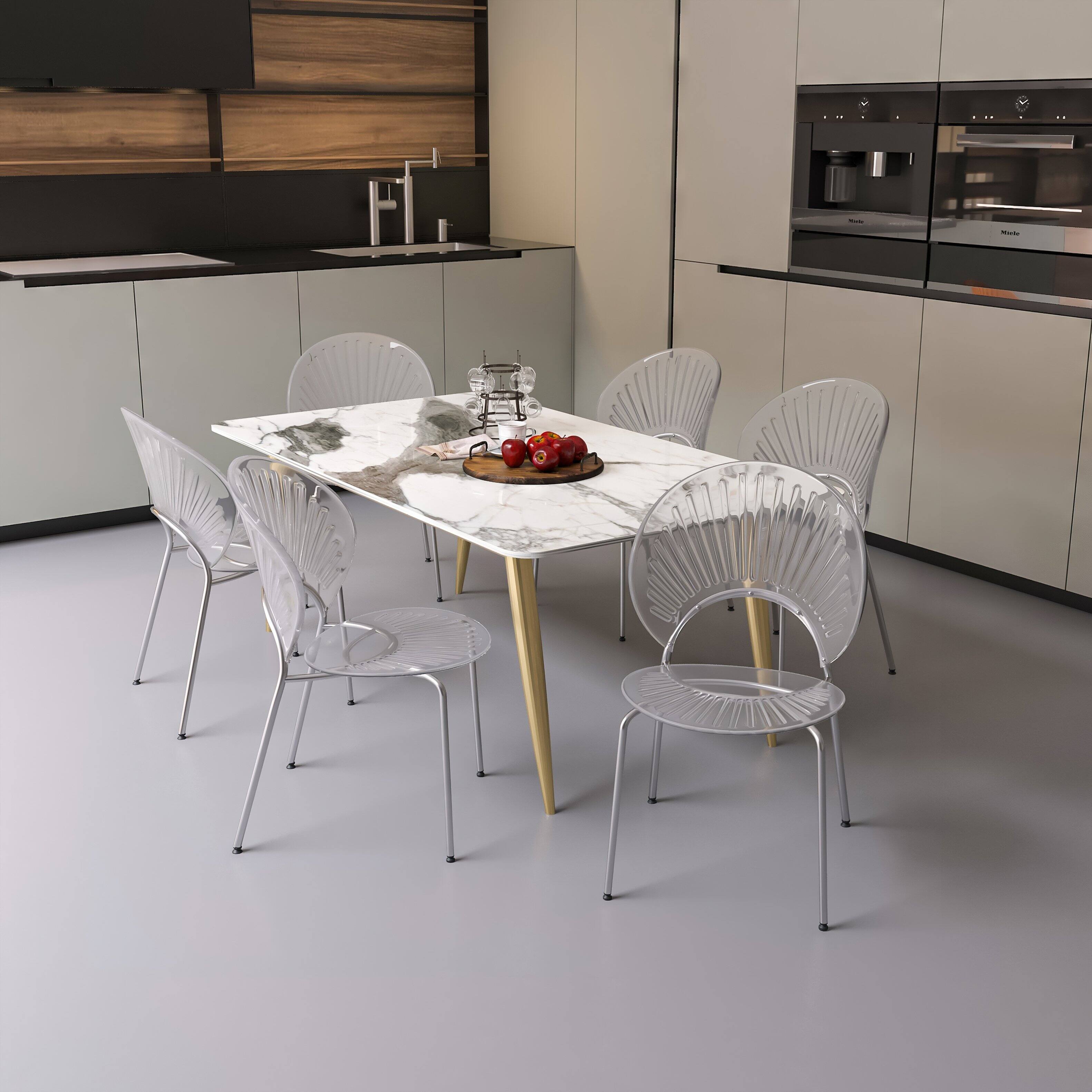 Angle. LeisureMod - Opulent 4-PCS Modern Solid Back Dining Chair, Transparent Glossy Plastic Kitchen Chair, Sled Base - Clear.