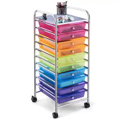 Front. Costway - 10 Drawer Rolling Storage Cart Scrapbook Paper Office School Organizer - Multicolor.