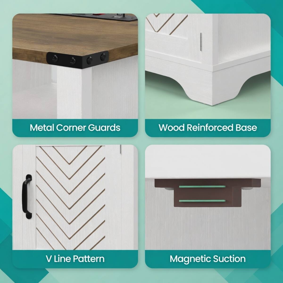 Metal Corner Guards  
Wood Reinforced Base  
V Line Pattern  
Magnetic Suction