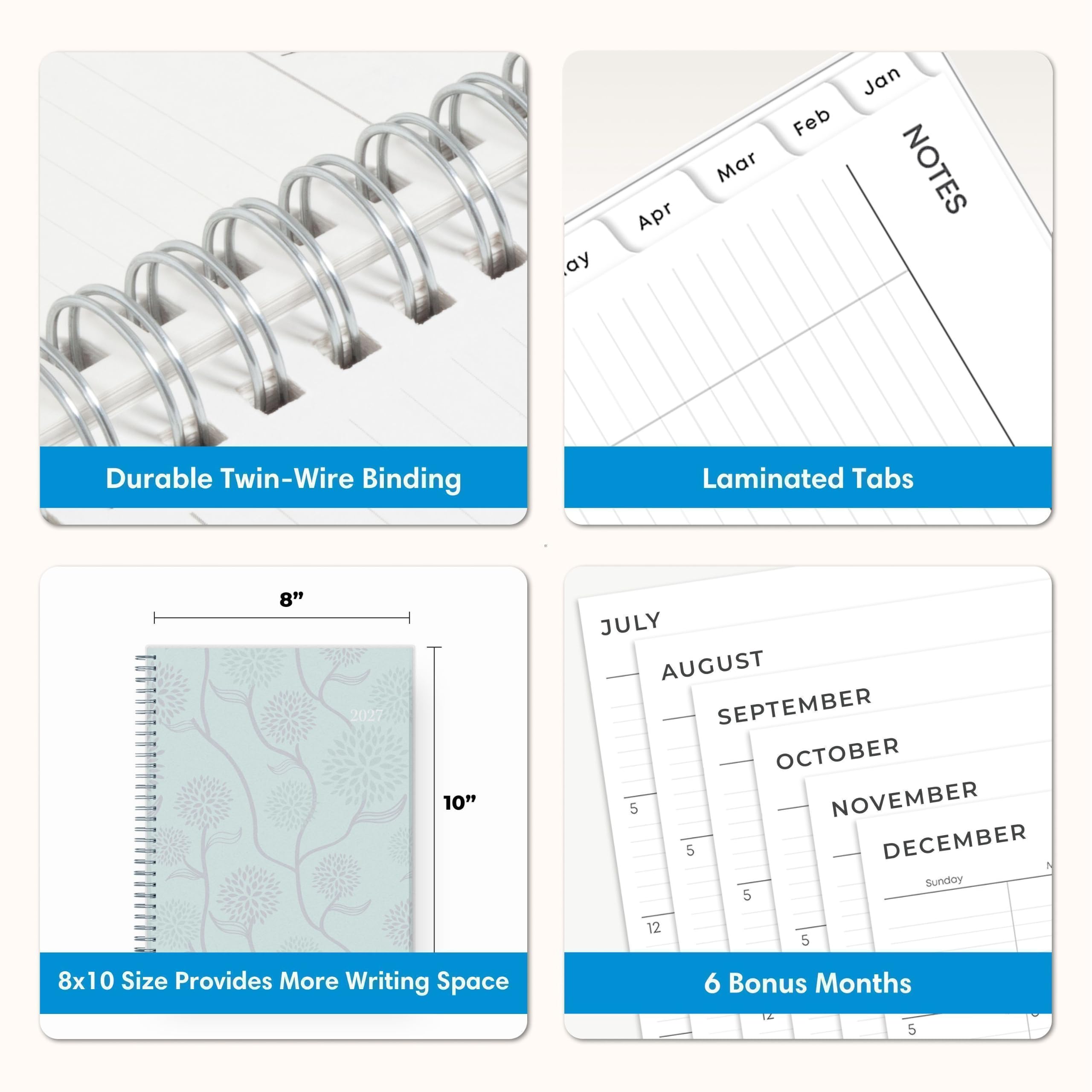 - Durable Twin-Wire Binding
- Laminated Tabs
- 8x10 Size Provides More Writing Space
- 6 Bonus Months