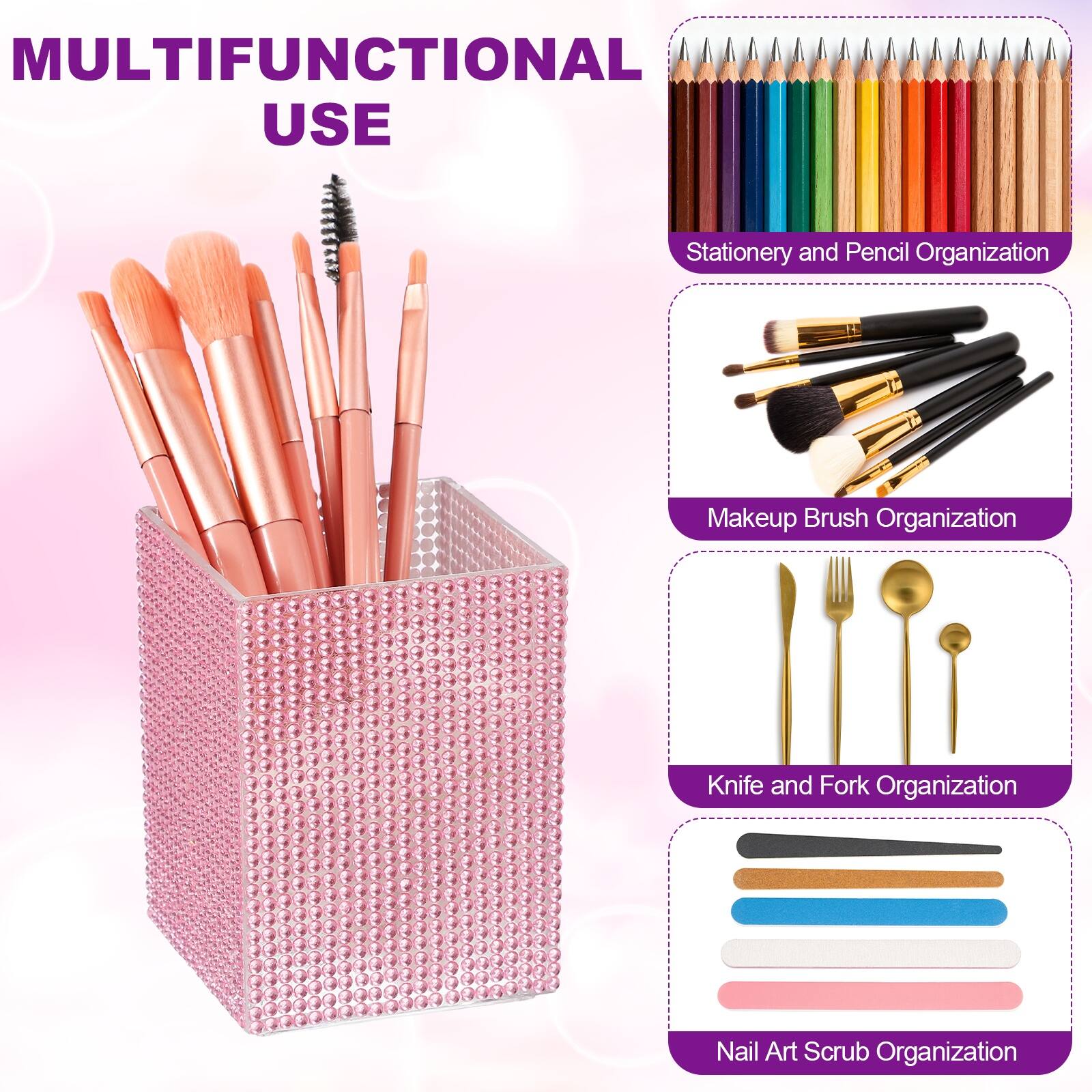 MULTIFUNCTIONAL USE

- Stationery and Pencil Organization
- Makeup Brush Organization
- Knife and Fork Organization
- Nail Art Scrub Organization