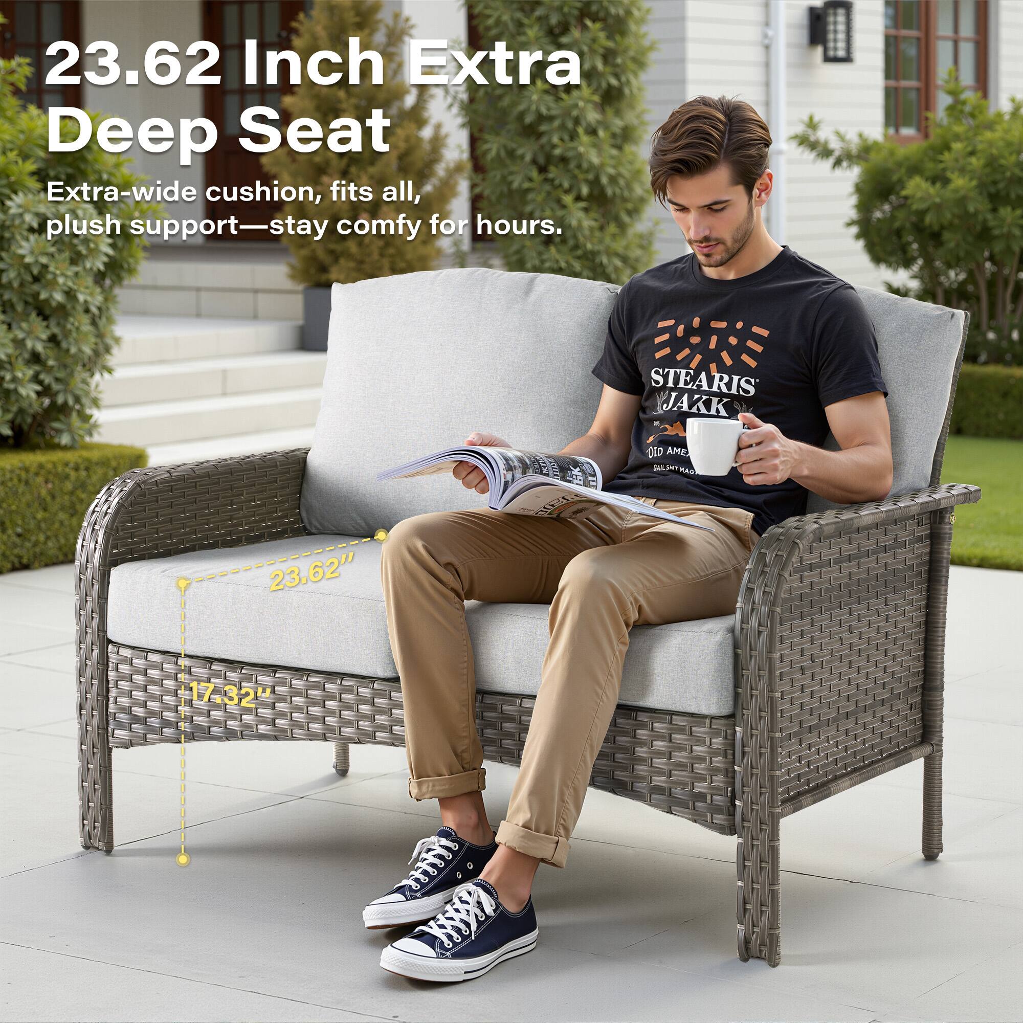 23.62 Inch Extra Deep Seat  
Extra-wide cushion, fits all, plush support—stay comfy for hours.  

STEARIS YJAKK  
OLD AMERICA  
BALTIMORE  

23.62"  
17.32"