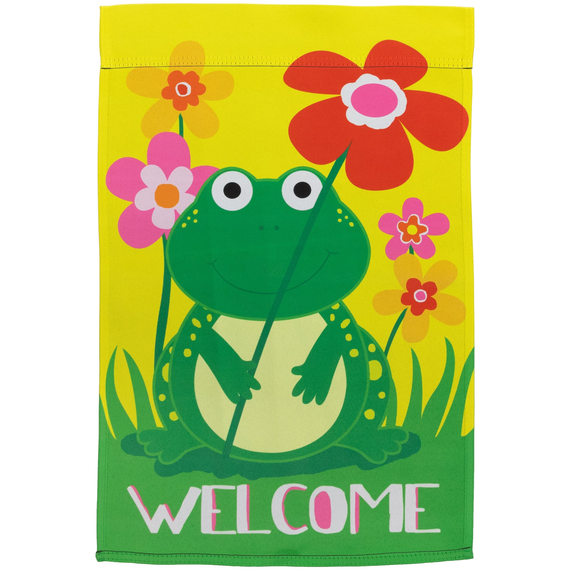Northlight - Happy Frog "Welcome" Floral Outdoor Garden Flag 18" x 12.5" - Yellow