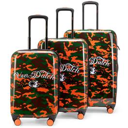 Von Dutch - 3-Piece Expandable Hardside Spinner Luggage Set - Orange Camo