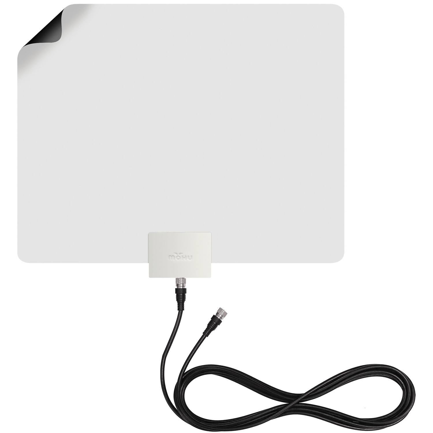 Left. Mohu - Leaf Plus Paper-Thin Indoor TV Antenna, Amplified, UHF VHF, 60-Mile Range, Multi-Directional, 4K 8K UHD, NEXTGEN TV - Black/White.