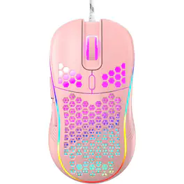 SKRAN - Gaming Honeycomb Mouse with RGB On/Off, Adjustable 7200 /4800/2400/1200 DPI & Lightweight Design for Gaming, Office - Wired - Pink