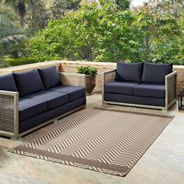 Modway - Optica Chevron With End Borders Indoor and Outdoor Area Rug - Light and Dark Beige