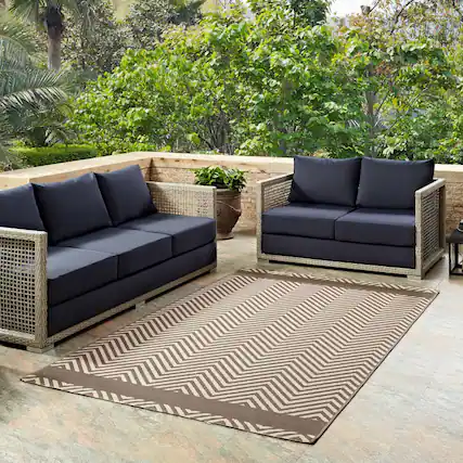 Front. Modway - Optica Chevron With End Borders Indoor and Outdoor Area Rug - Light and Dark Beige.