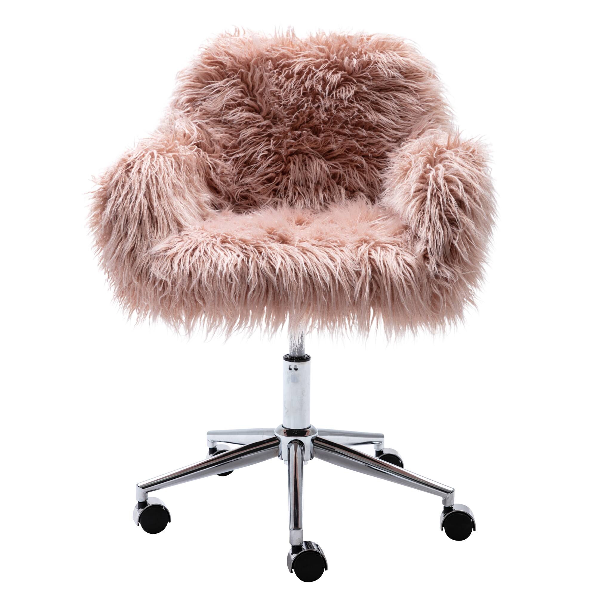 Alt View 1. APRILSOUL - Faux Fur Office Chair Fluffy Makeup Vanity Chair Girls - Pink.