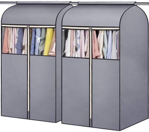 Front. blue - 60'' Hanging Garment Bags for Closet Storage Sealed Completely Jackets Coats Suits Clothes Rack - size:35".