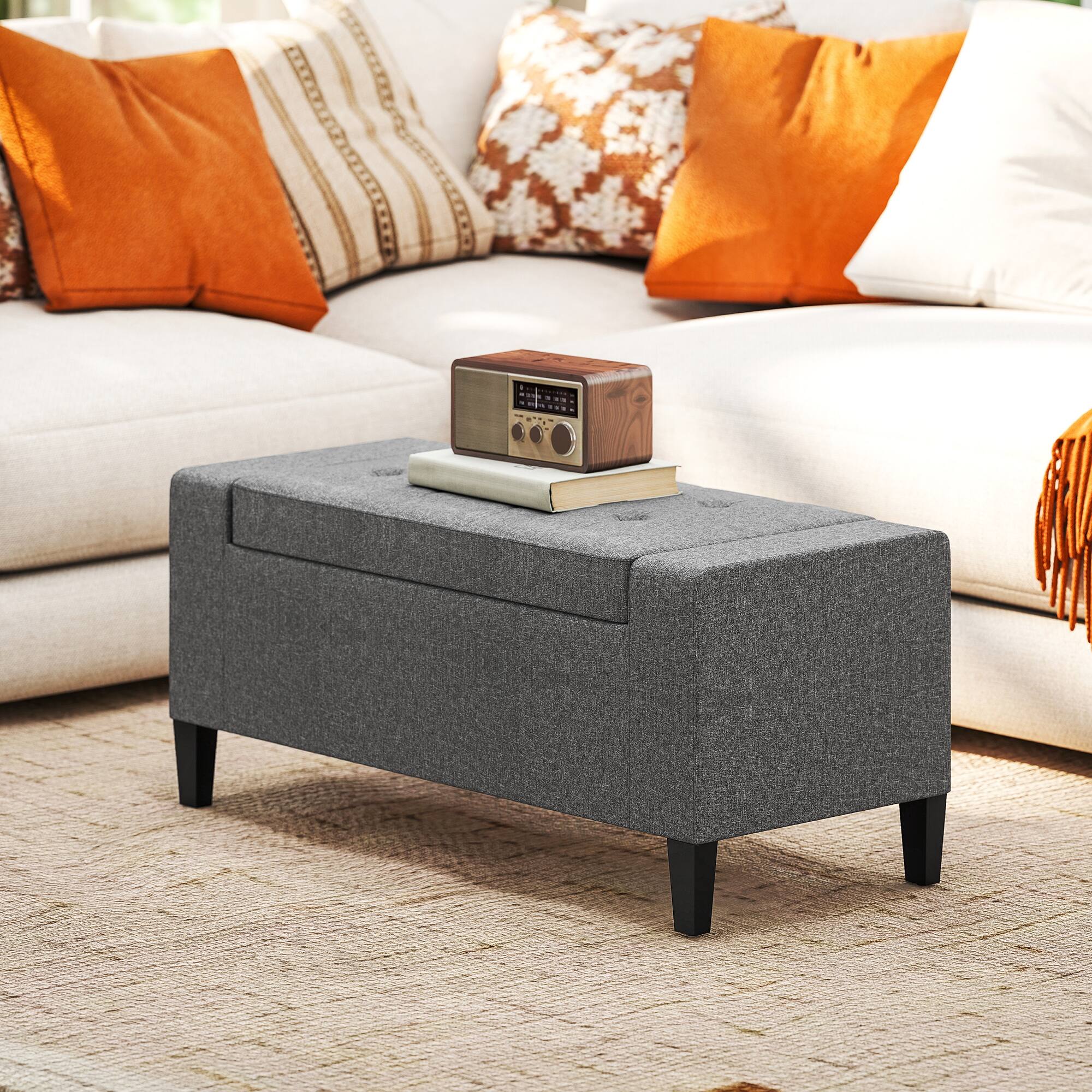 Alt View 7. Homcom - Ottoman with Storage, Storage Ottoman Bench with Lift Top and Rubberwood Legs - Gray.