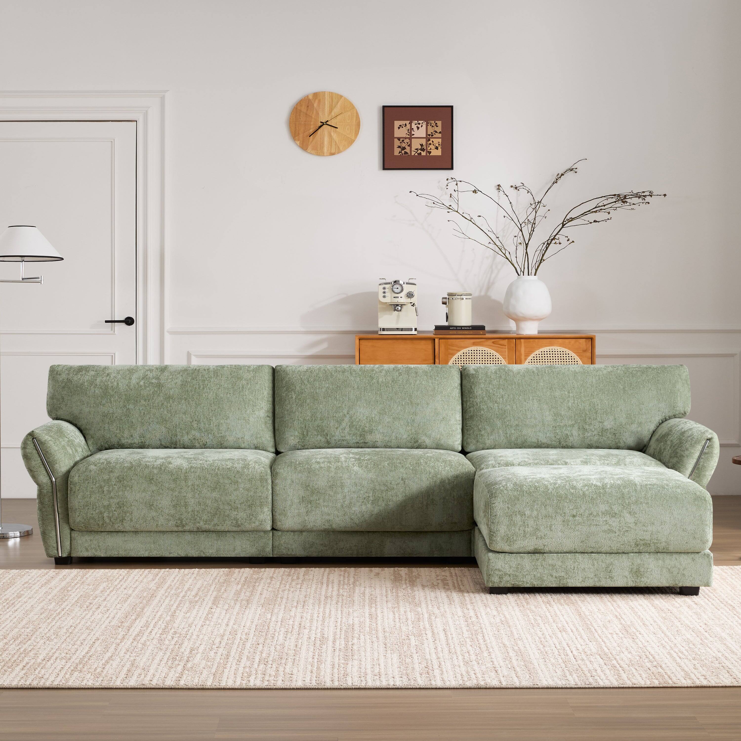 Boyel Living - Modular Sectional Sofa L Shape Petal Armrest Design Green Chenille 4 Seat - Green