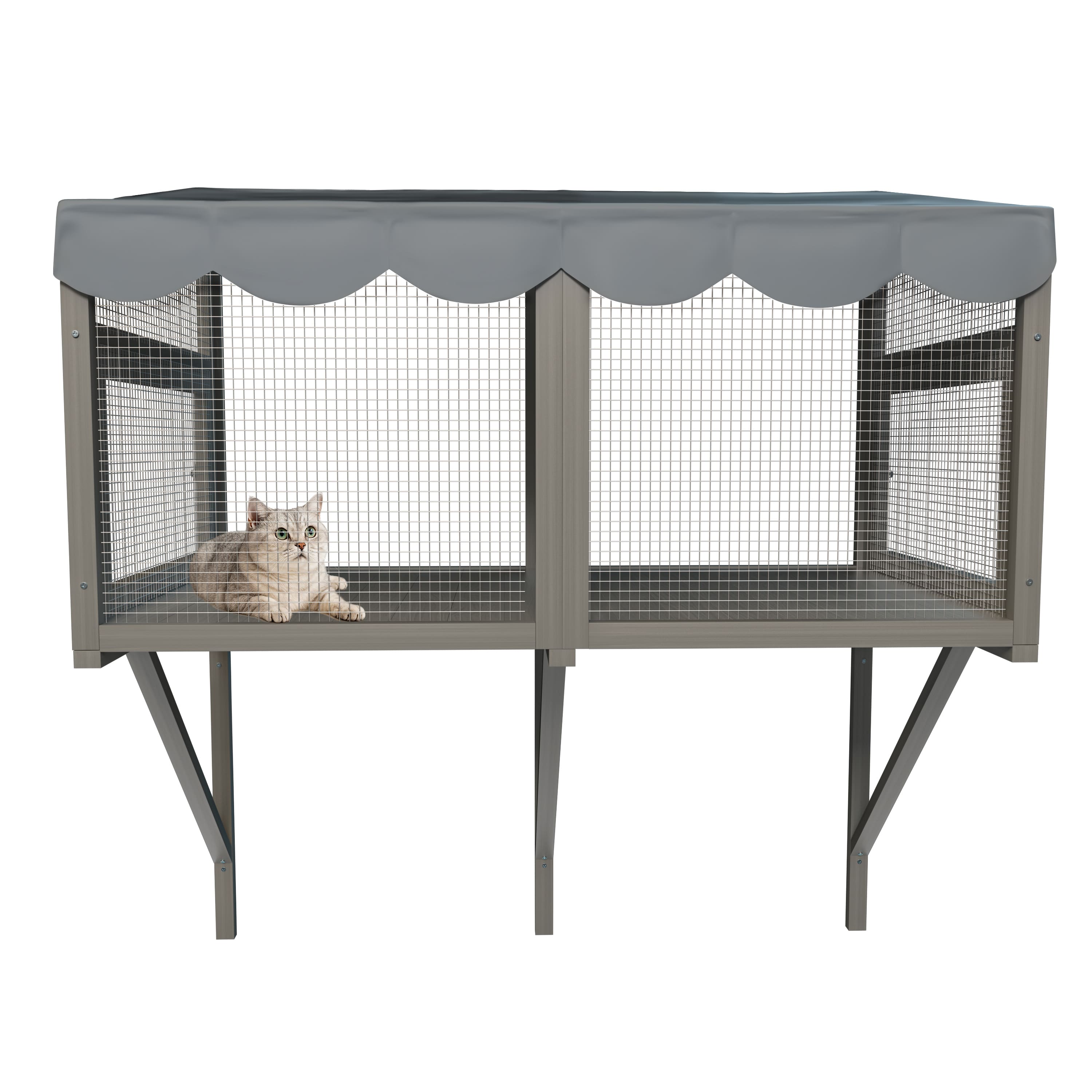 Siljoy - Cat Window Catio, Expandable Wooden Enclosure with Wire Mesh, Waterproof Roof, for Indoor Cats