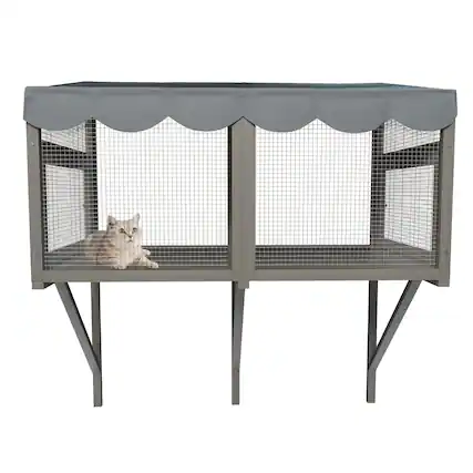 Front. TinyHomie - Cat Window Box Catio Wooden Window Perch Expandable for Multi Kittens.