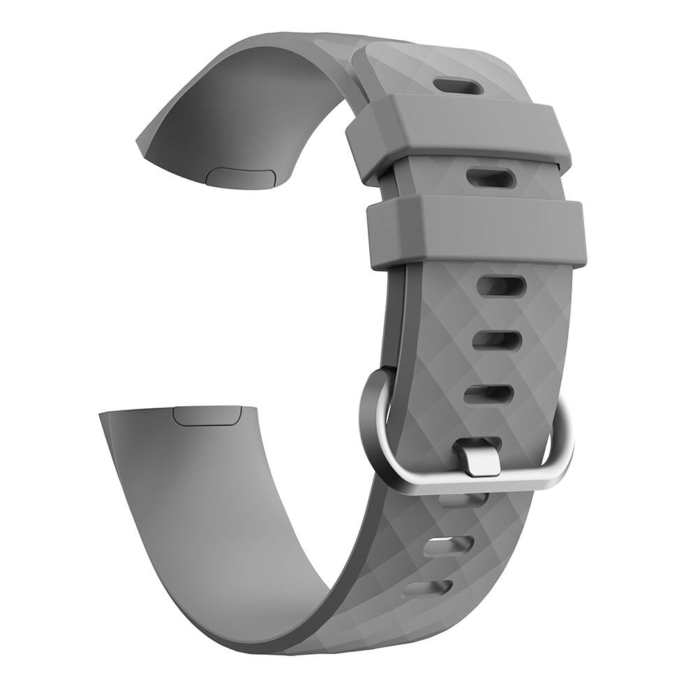 Left. StrapsCo - Active Band Silicone Rubber Watch Strap For Fitbit Charge 3 & Charge 4 (Medium-Long) - Grey.