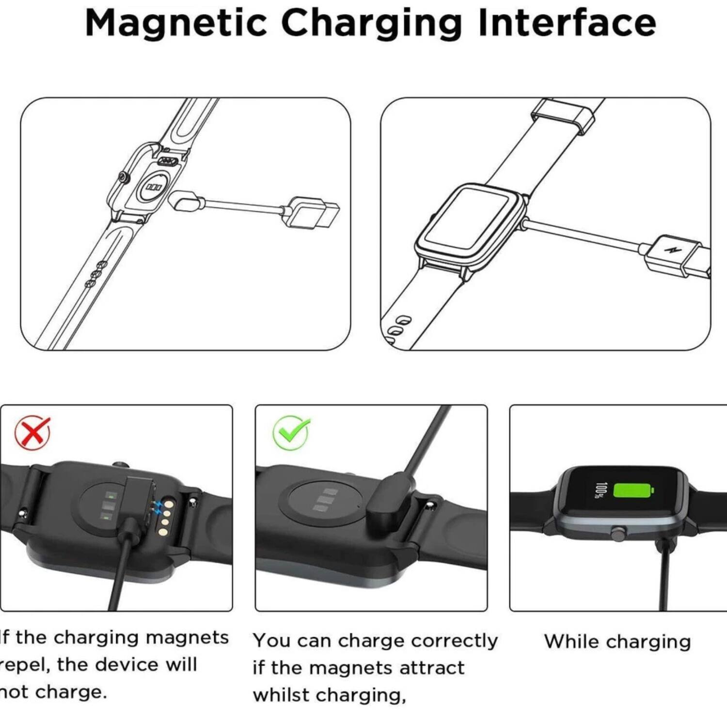 Magnetic Charging Interface

If the charging magnets repel, the device will not charge.

You can charge correctly if the magnets attract whilst charging.

While charging