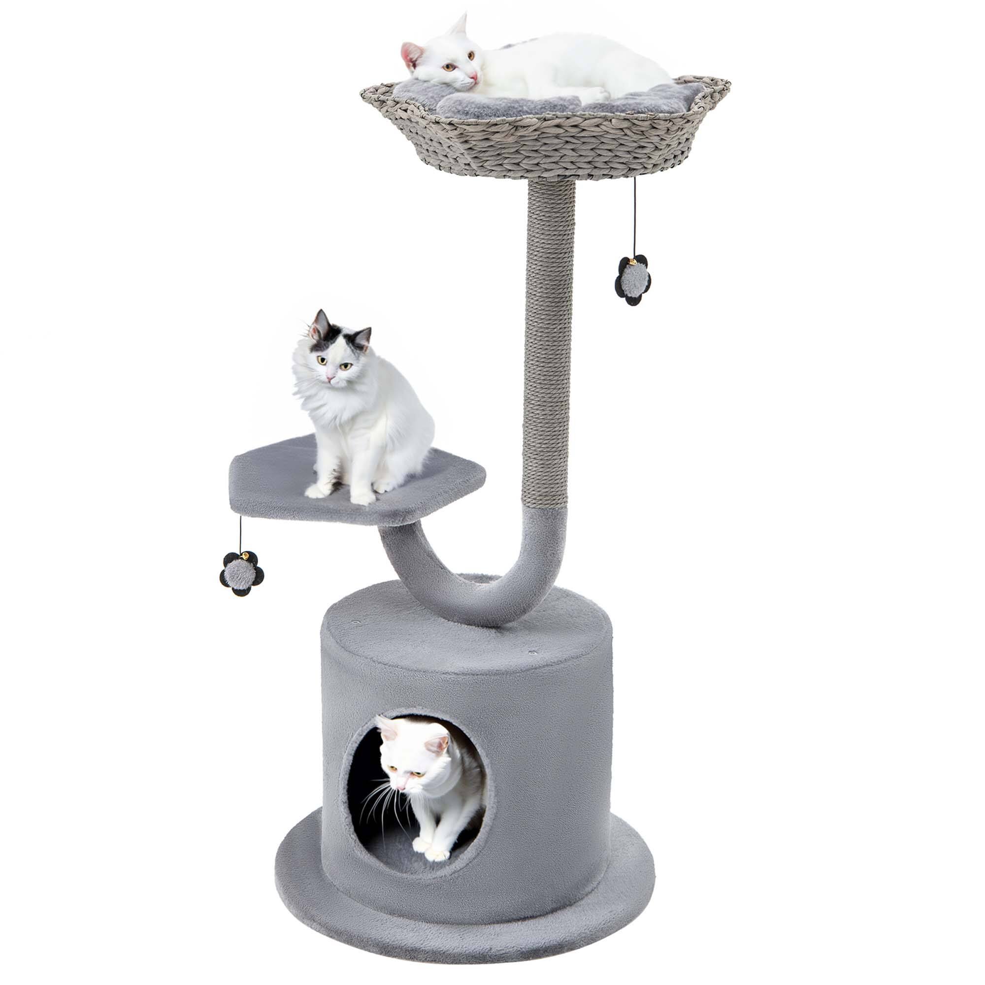 Front. Costway - Costway 42" Cat Tree Tower 3-Layer Activity Center with Scratching Post Condo & 2 Perches - Gray.